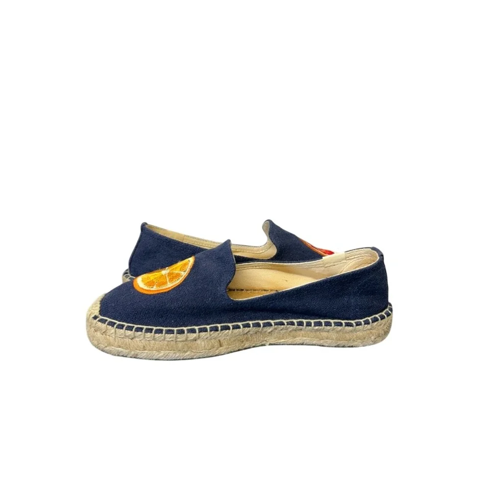 Soludos Navy Blue Citrus Fruit‎ Embroidered Espadrilles Size 7.5 Summer Shoe